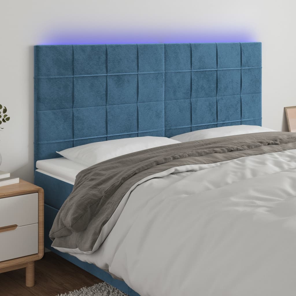 Sänggavel LED mörkblå 180x5x118/128 cm sammet