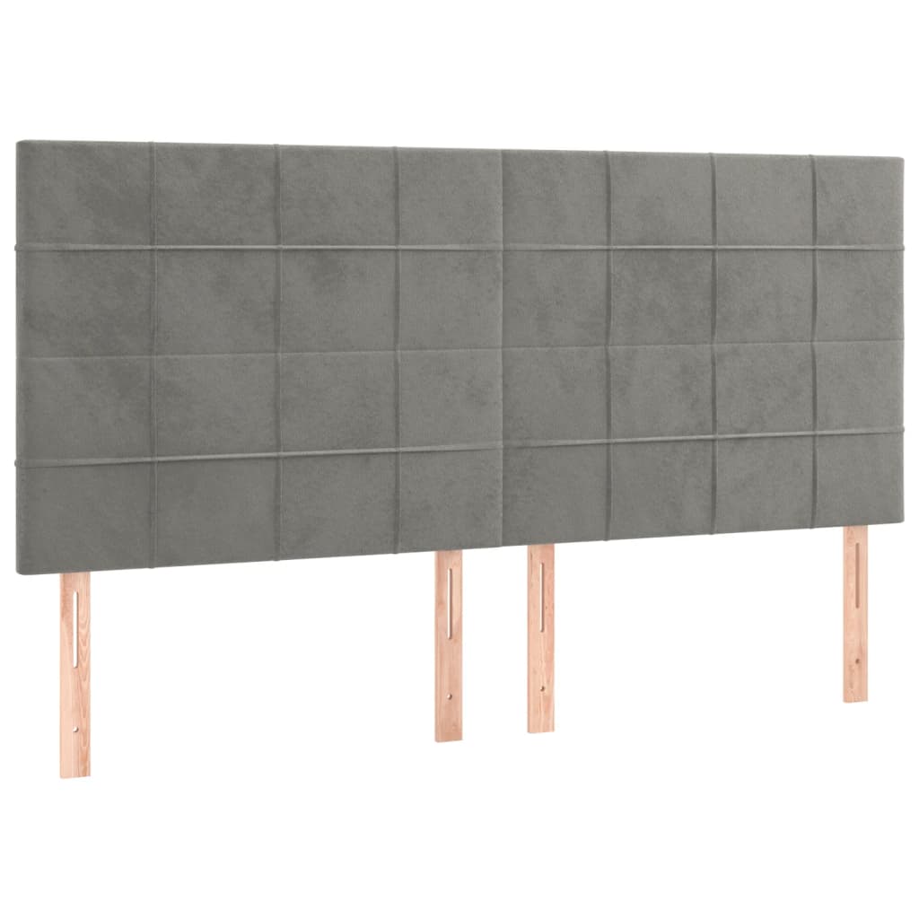 Sänggavel LED ljusgrå 200x5x118/128 cm sammet