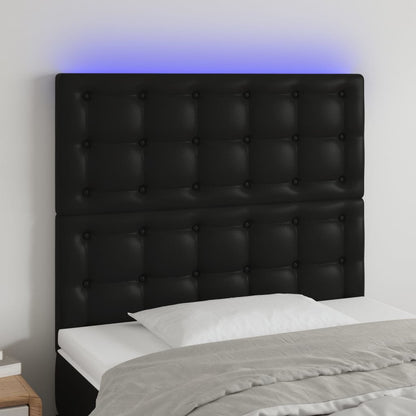 Sänggavel LED svart 80x5x118/128 cm konstläder