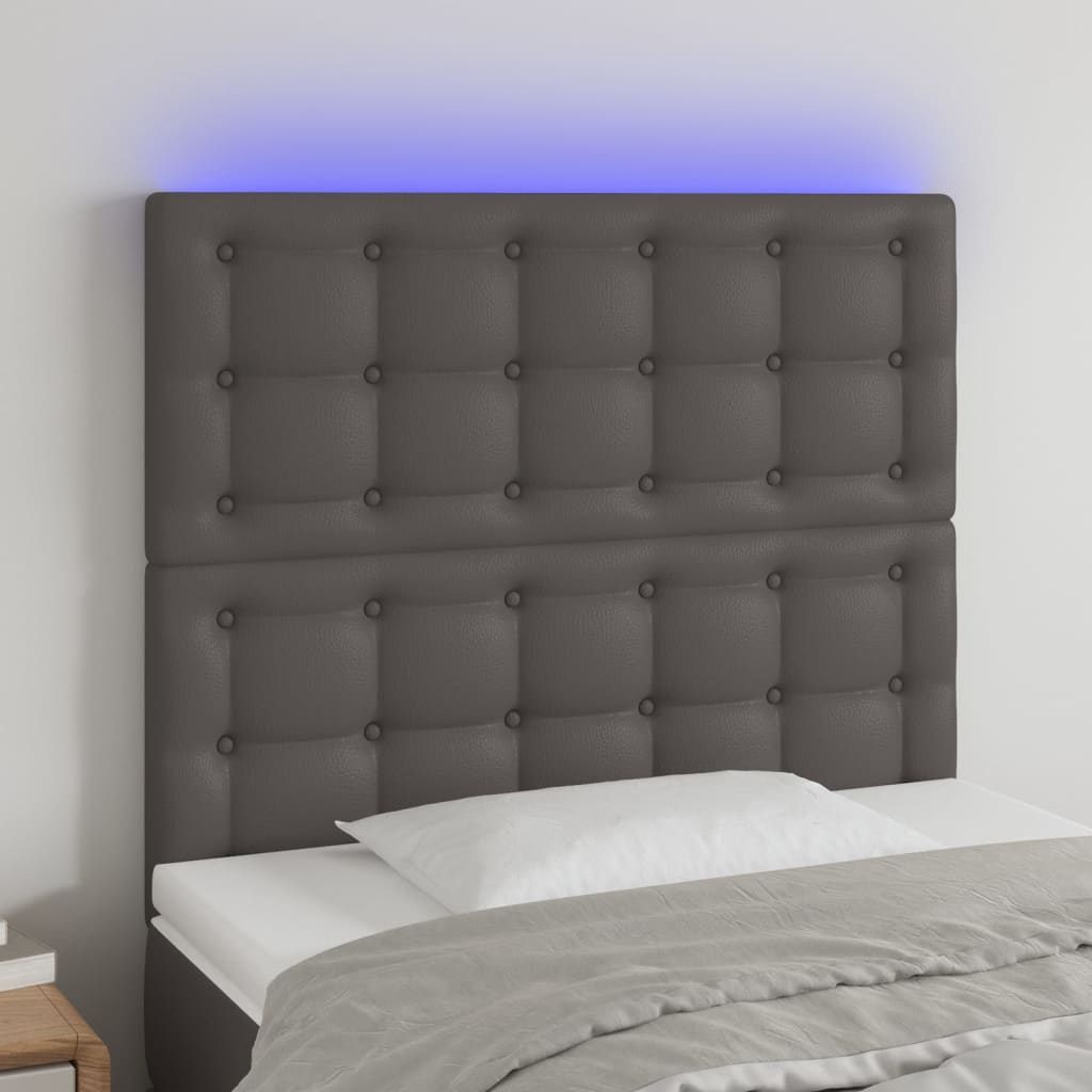 Sänggavel LED grå 80x5x118/128 cm konstläder