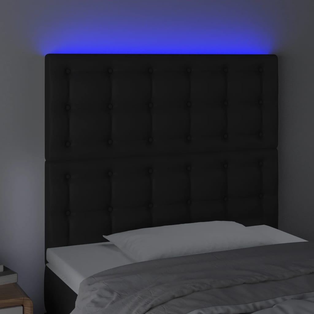 Sänggavel LED svart 100x5x118/128 cm konstläder