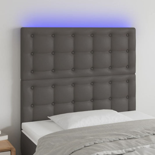 Sänggavel LED grå 100x5x118/128 cm konstläder