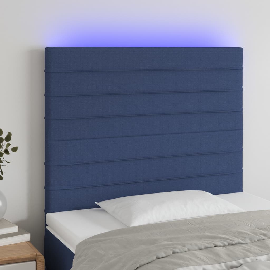 Sänggavel LED blå 80x5x118/128 cm tyg