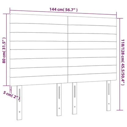 Sänggavel LED ljusgrå 144x5x118/128 cm tyg