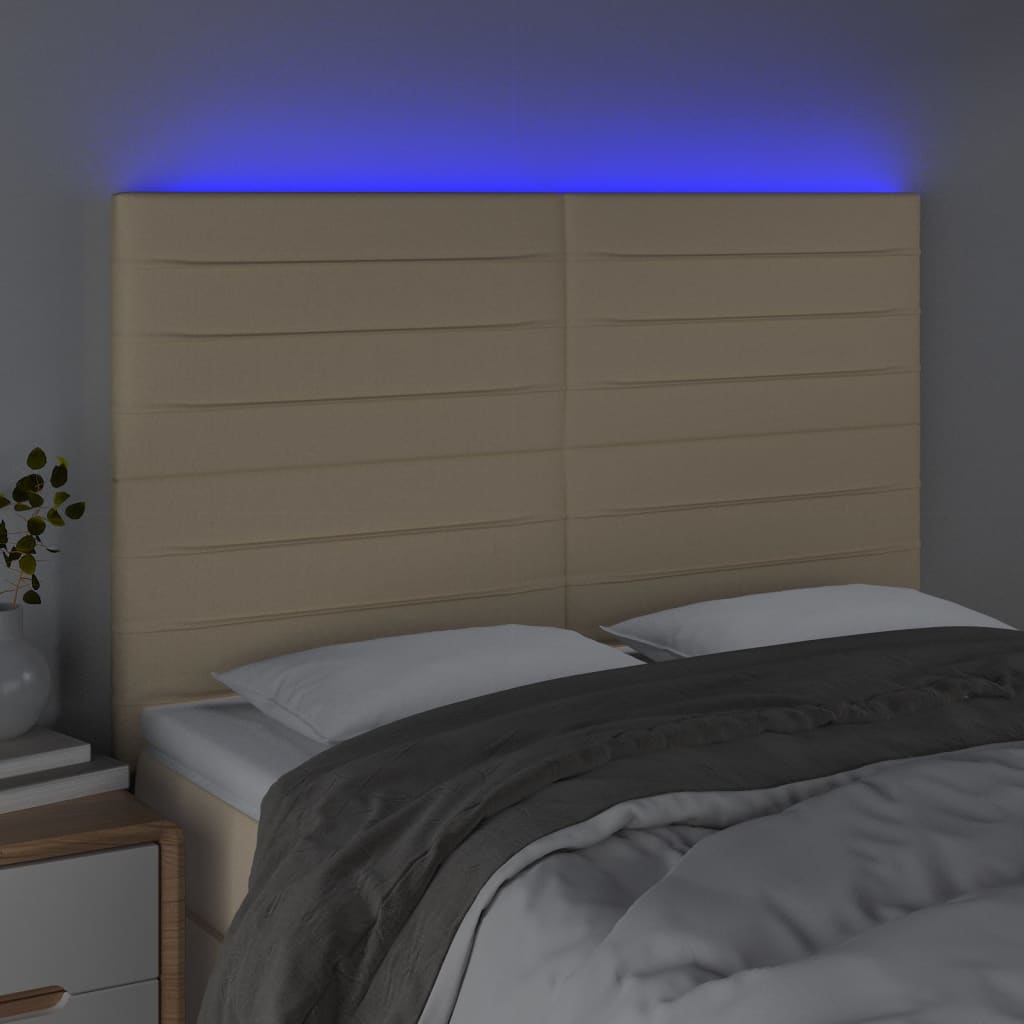 Sänggavel LED gräddvit 144x5x118/128 cm tyg