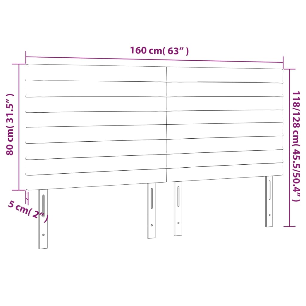 Sänggavel LED ljusgrå 160x5x118/128 cm tyg