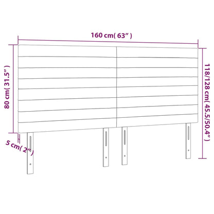 Sänggavel LED ljusgrå 160x5x118/128 cm tyg