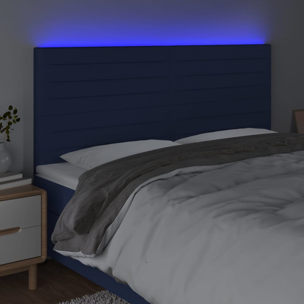 Sänggavel LED blå 160x5x118/128 cm tyg