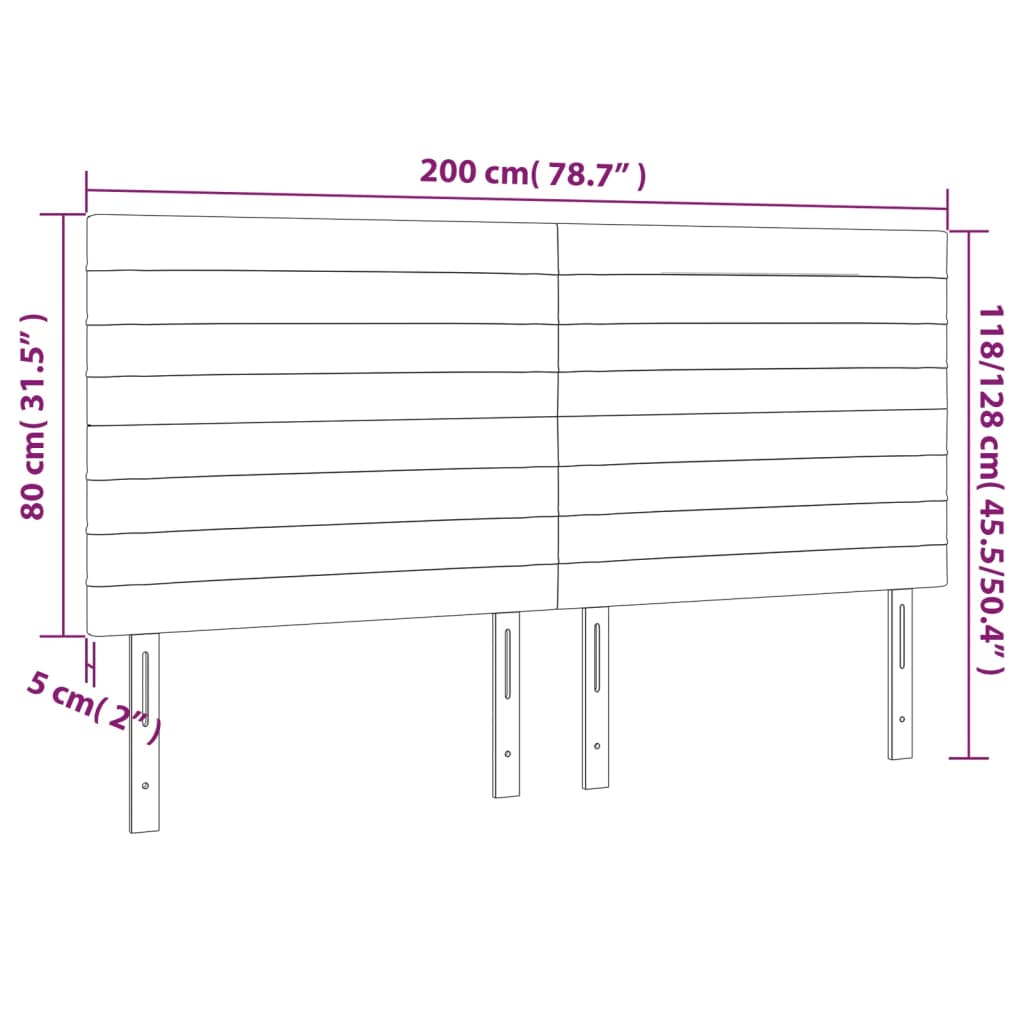 Sänggavel LED mörkgrå 200x5x118/128 cm tyg