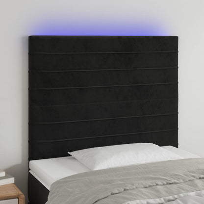 Sänggavel LED svart 80x5x118/128 cm sammet