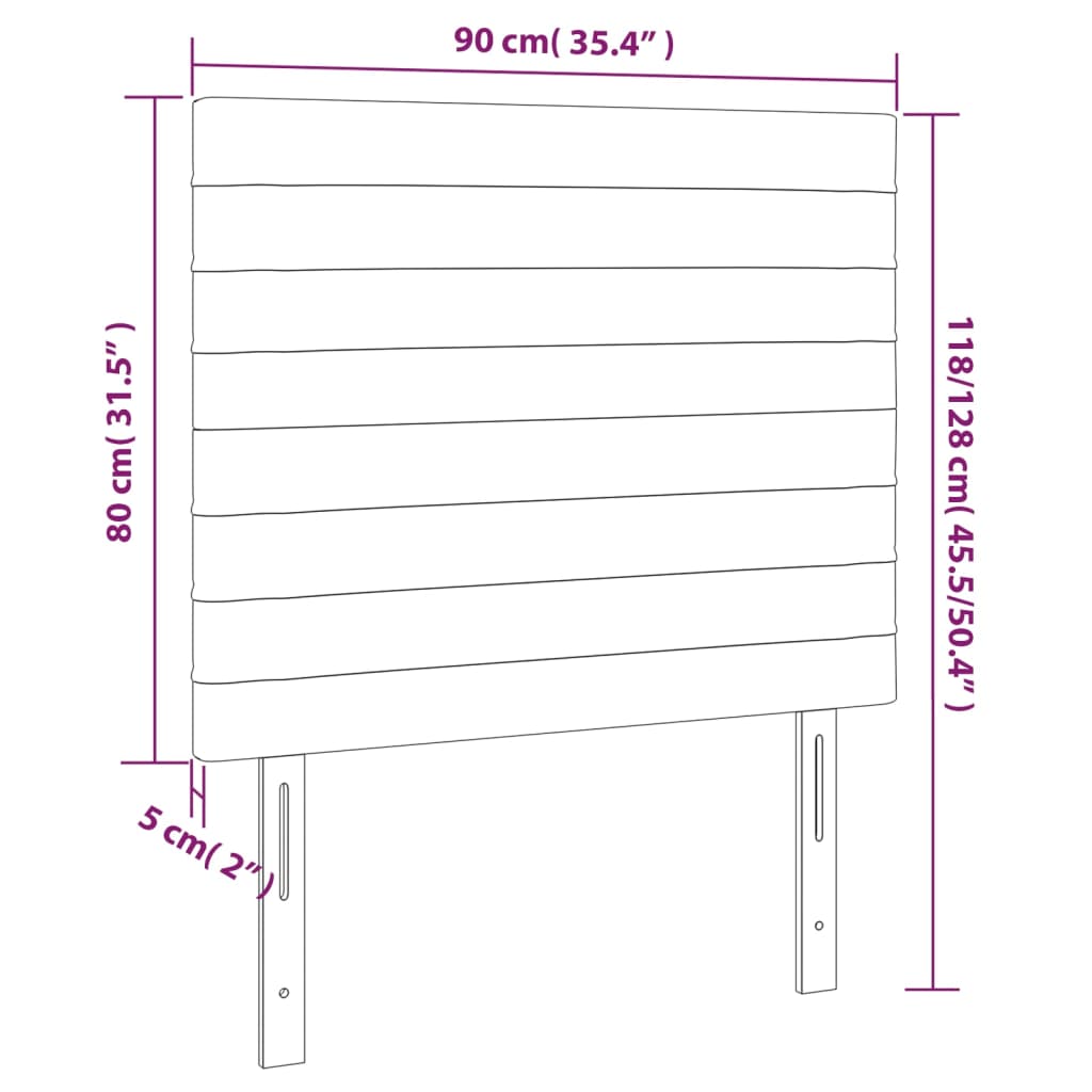 Sänggavel LED mörkgrå 90x5x118/128 cm sammet