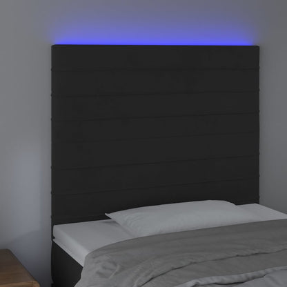 Sänggavel LED svart 90x5x118/128 cm sammet