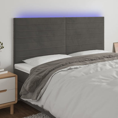 Sänggavel LED mörkgrå 160x5x118/128 cm sammet