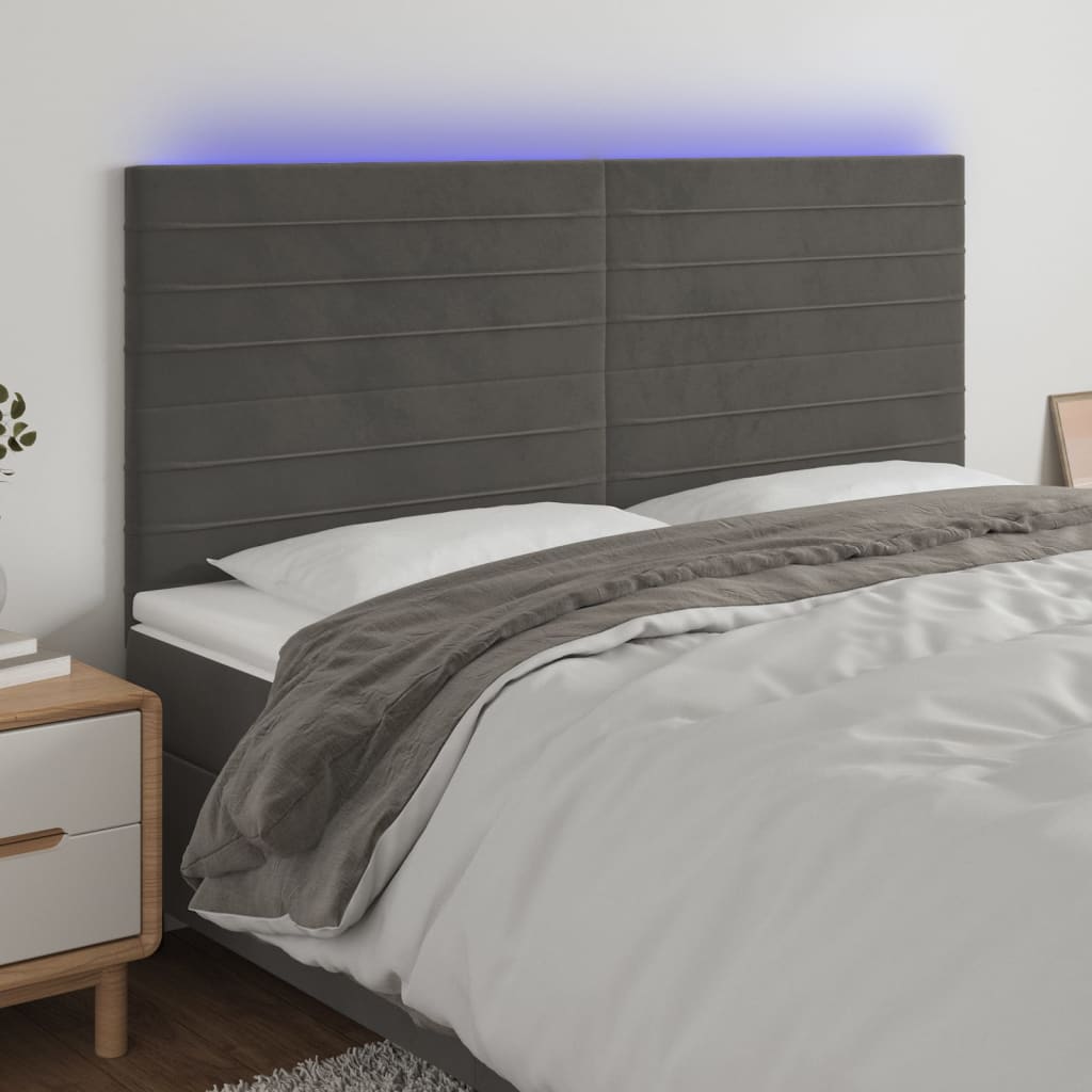 Sänggavel LED mörkgrå 180x5x118/128 cm sammet