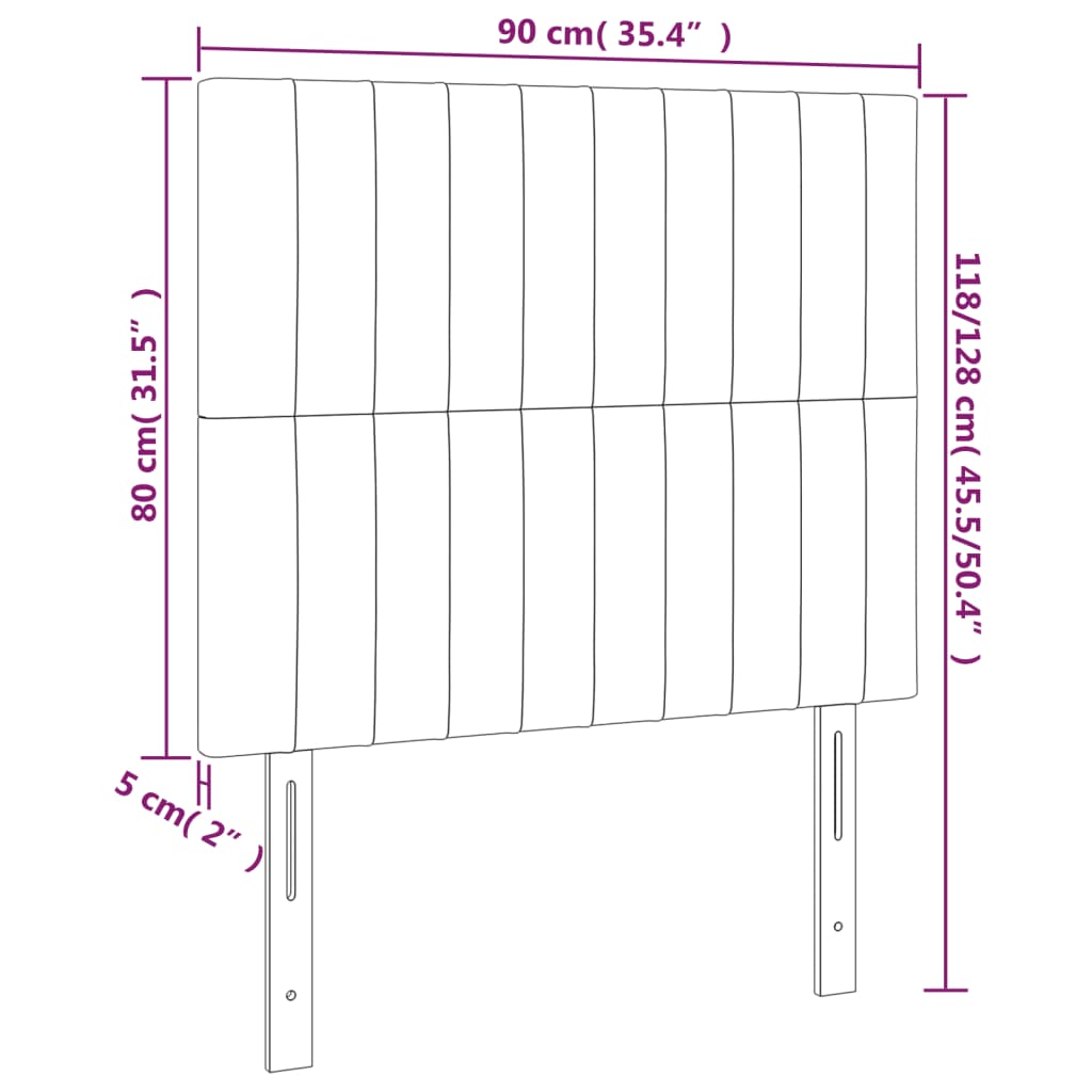 Sänggavel LED ljusgrå 90x5x118/128 cm tyg