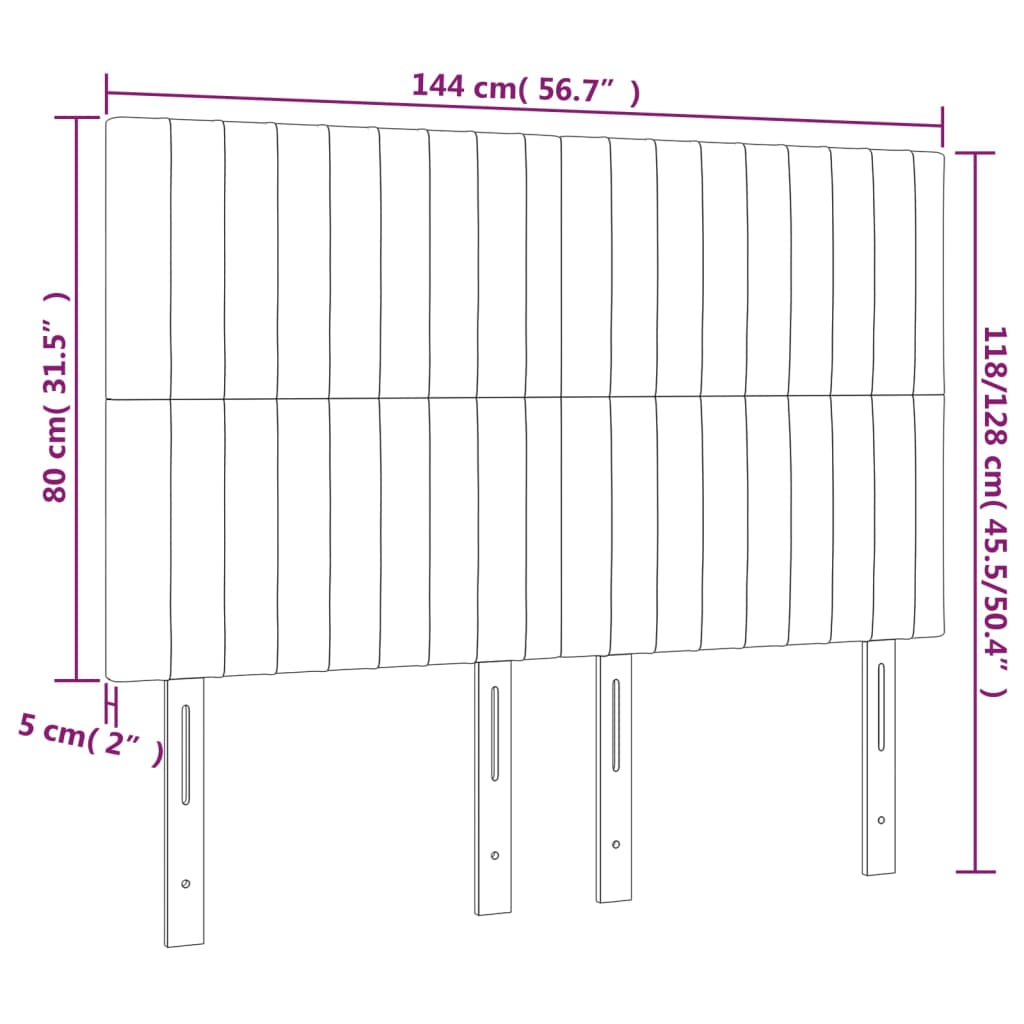 Sänggavel LED taupe 144x5x118/128 cm tyg