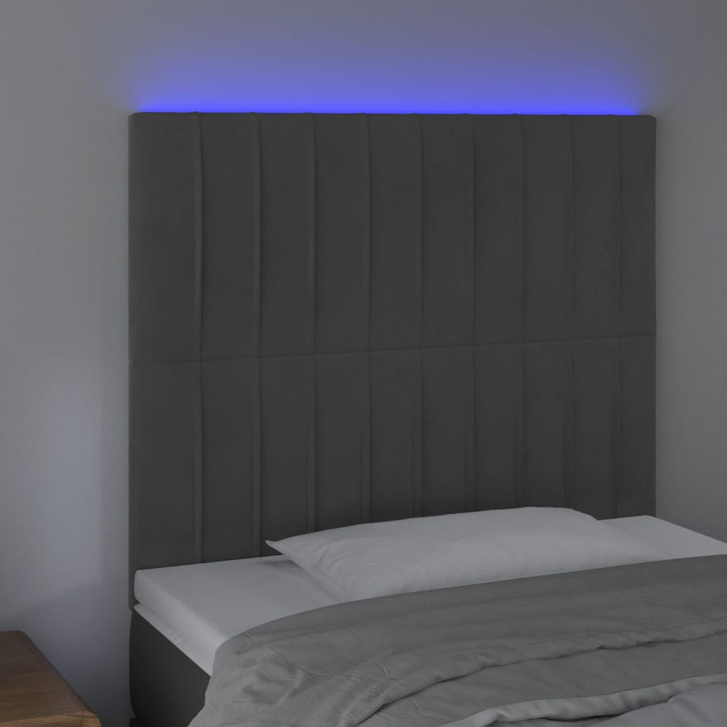 Sänggavel LED mörkgrå 80x5x118/128 cm sammet