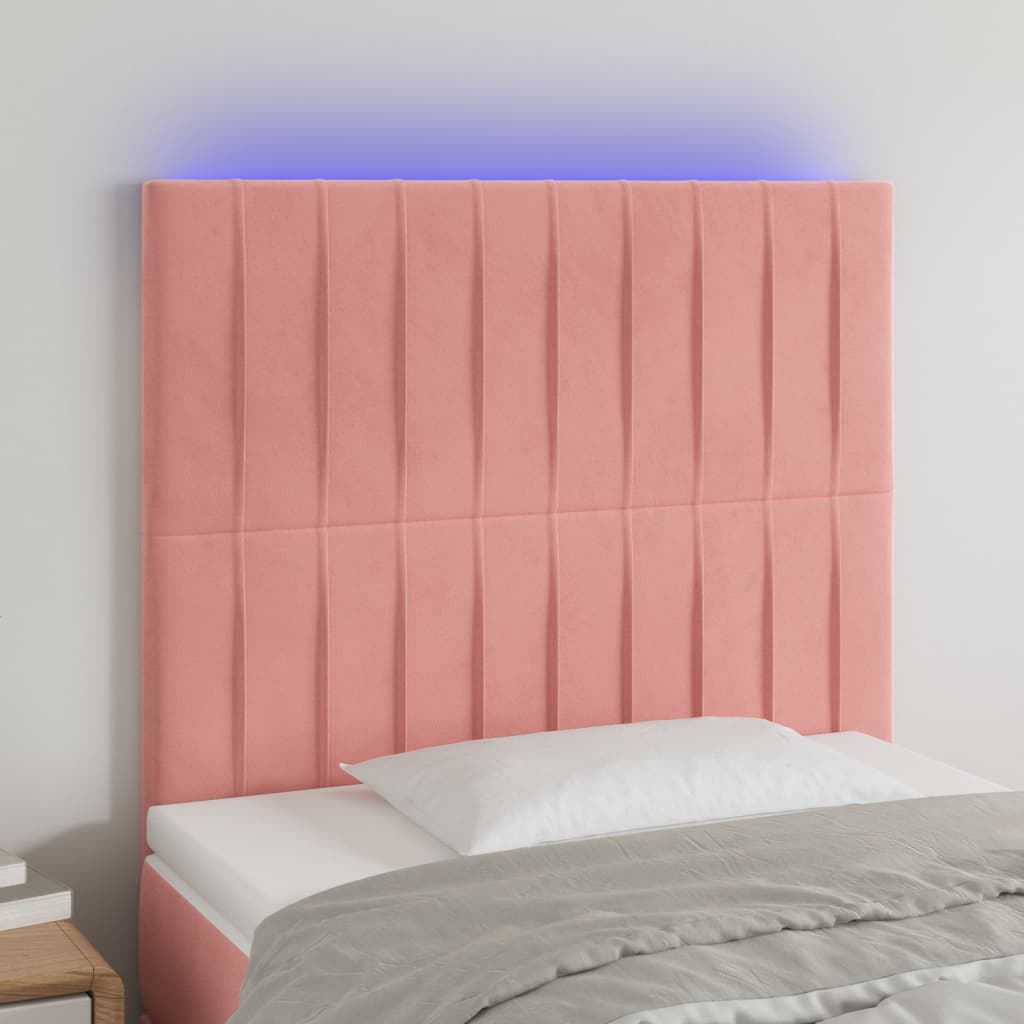 Sänggavel LED rosa 80x5x118/128 cm sammet