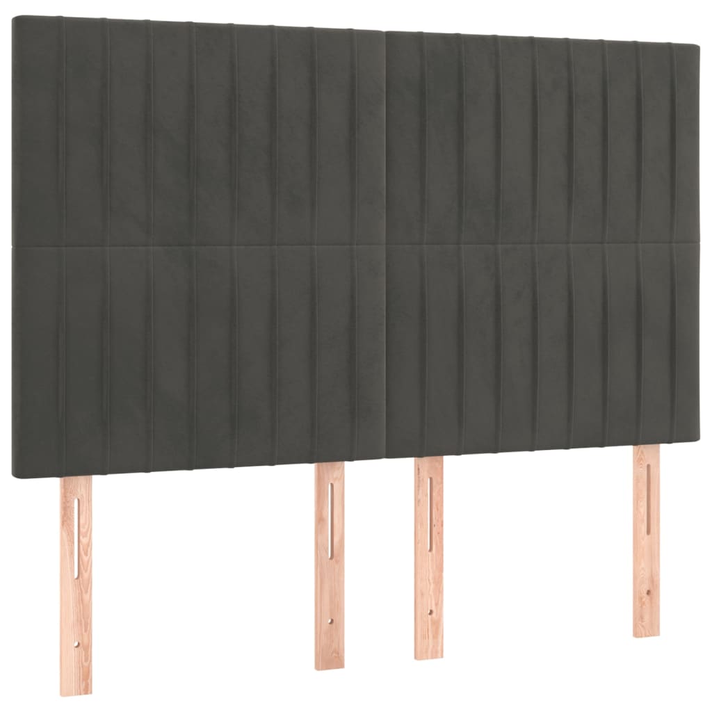 Sänggavel LED mörkgrå 144x5x118/128 cm sammet