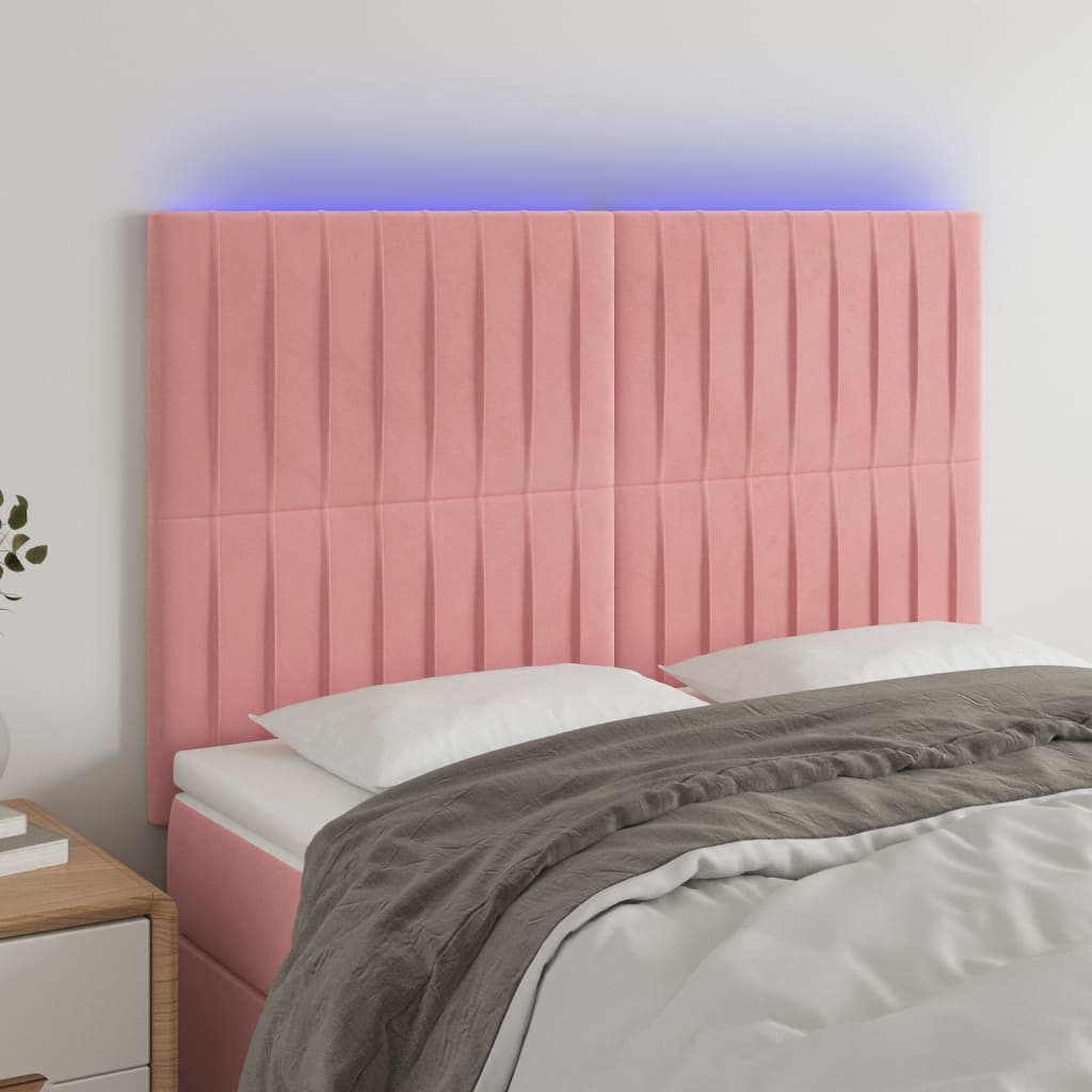 Sänggavel LED rosa 144x5x118/128 cm sammet