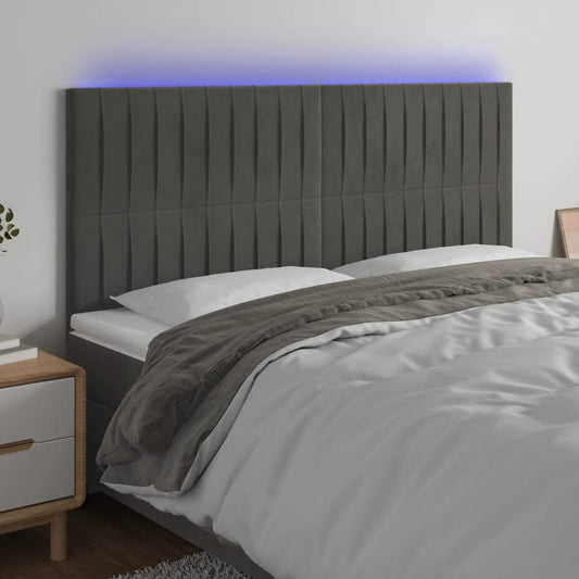 Sänggavel LED mörkgrå 160x5x118/128 cm sammet