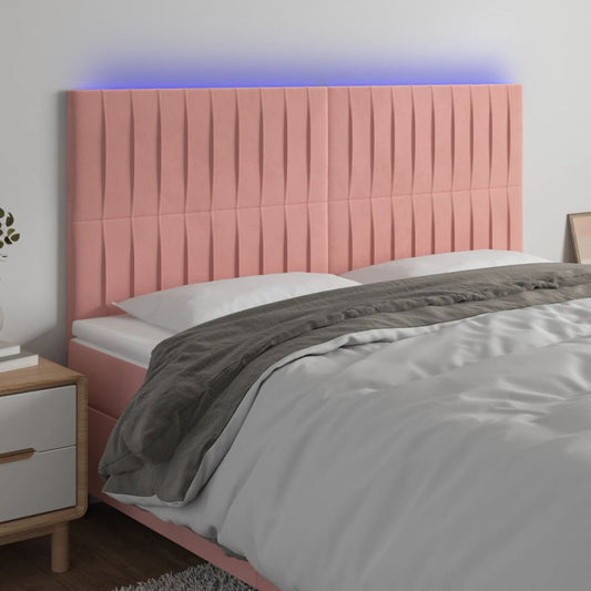 Sänggavel LED rosa 160x5x118/128 cm sammet