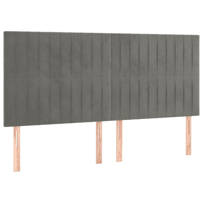 Sänggavel LED ljusgrå 180x5x118/128 cm sammet