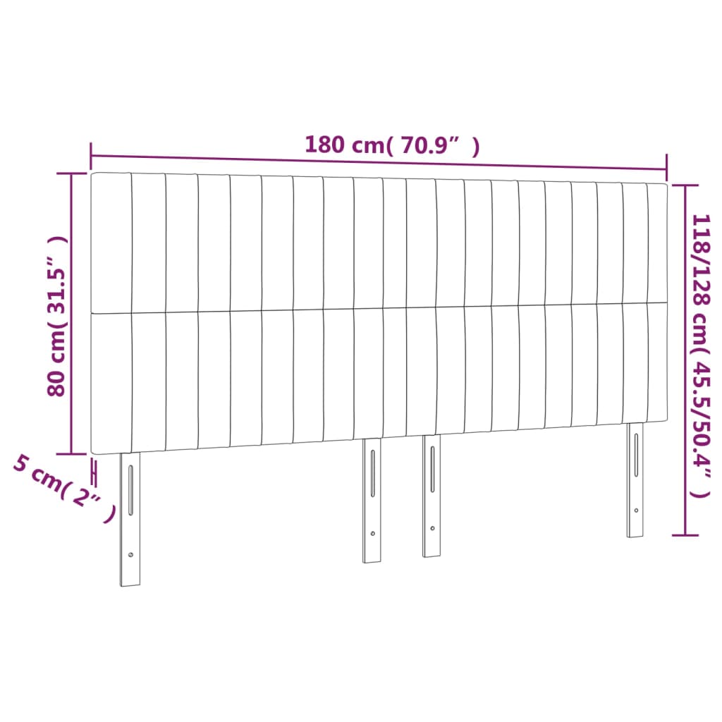 Sänggavel LED ljusgrå 180x5x118/128 cm sammet