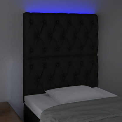 Sänggavel LED svart 80x7x118/128 cm tyg