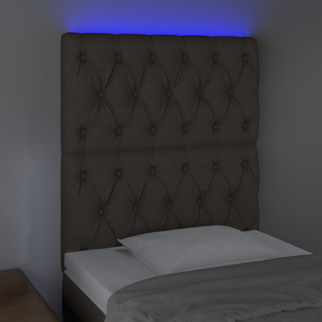 Sänggavel LED taupe 80x7x118/128 cm tyg