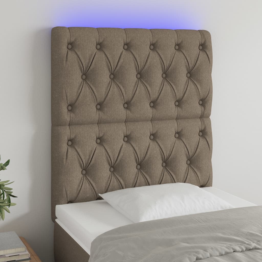 Sänggavel LED taupe 80x7x118/128 cm tyg