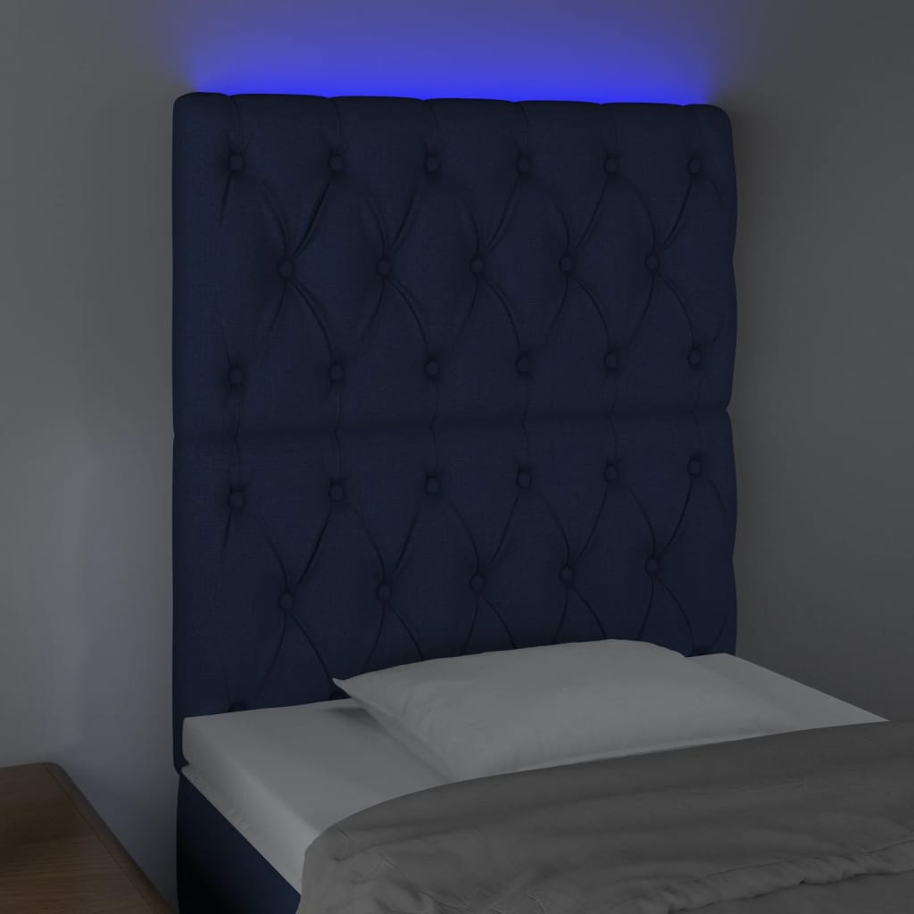 Sänggavel LED blå 80x7x118/128 cm tyg