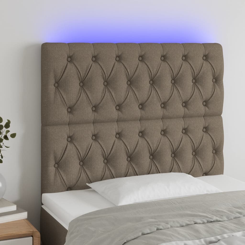 Sänggavel LED taupe 90x7x118/128 cm tyg