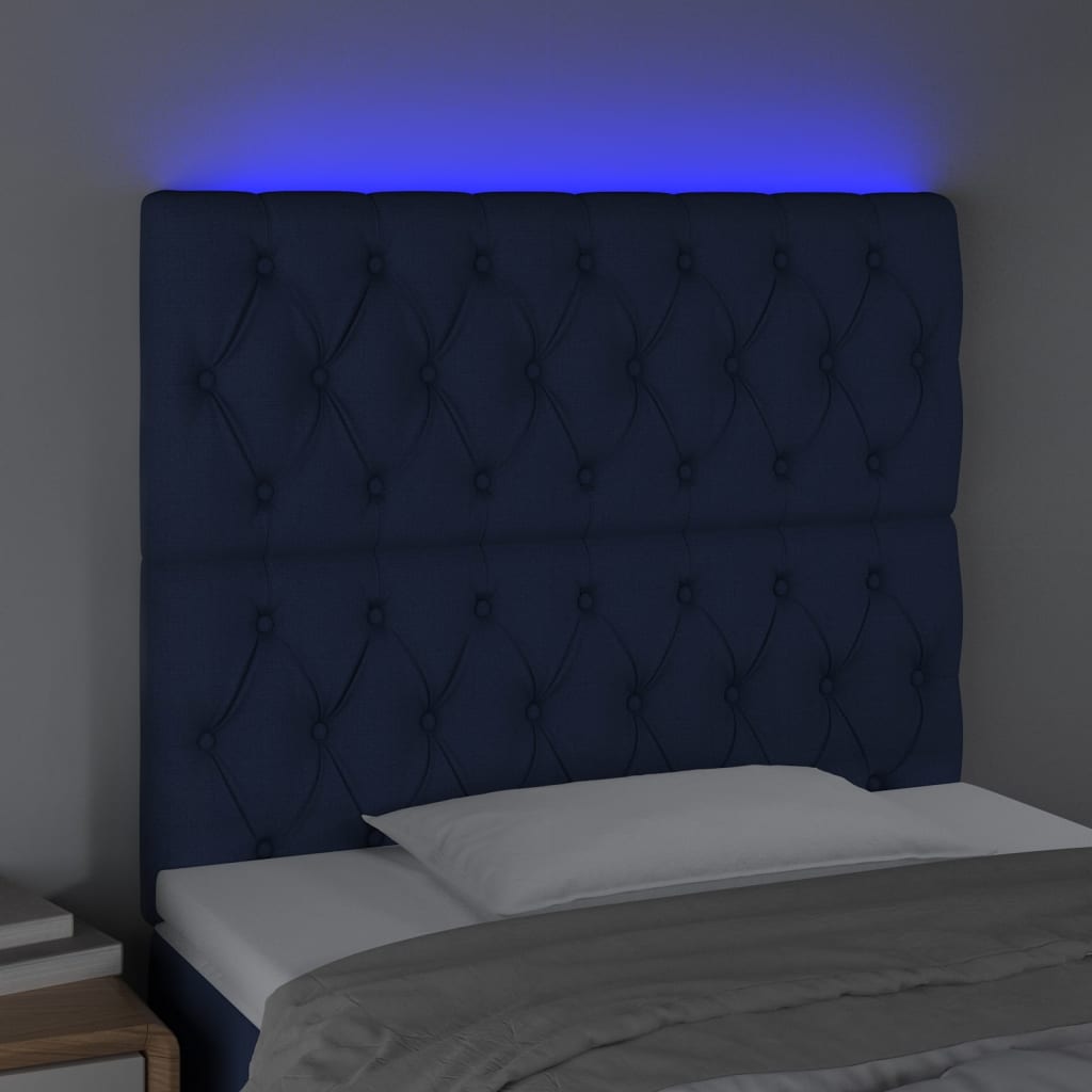 Sänggavel LED blå 90x7x118/128 cm tyg