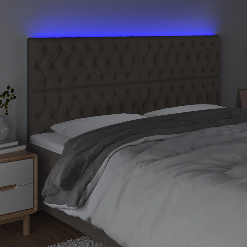 Sänggavel LED taupe 180x7x118/128 cm tyg