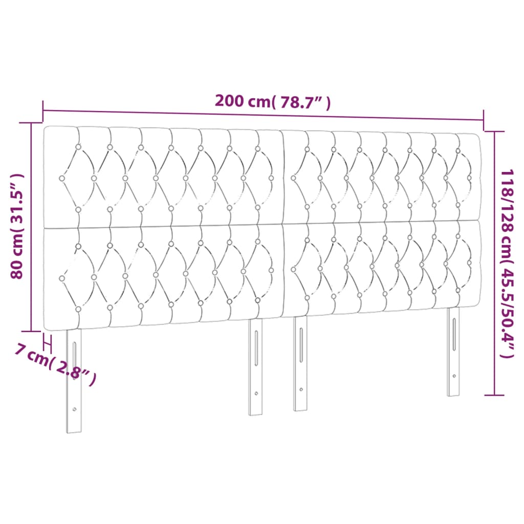 Sänggavel LED ljusgrå 200x7x118/128 cm tyg