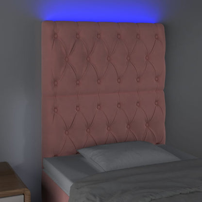 Sänggavel LED rosa 80x7x118/128 cm sammet