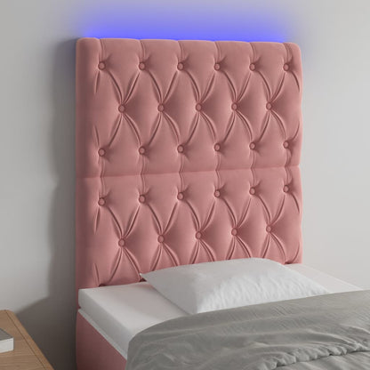 Sänggavel LED rosa 80x7x118/128 cm sammet