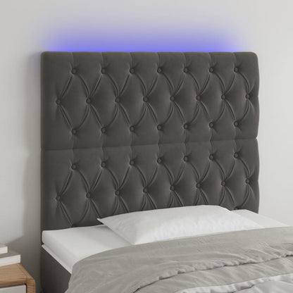 Sänggavel LED mörkgrå 90x7x118/128 cm sammet