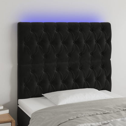 Sänggavel LED svart 90x7x118/128 cm sammet