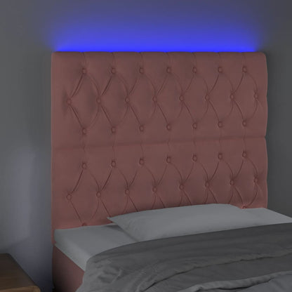 Sänggavel LED rosa 90x7x118/128 cm sammet