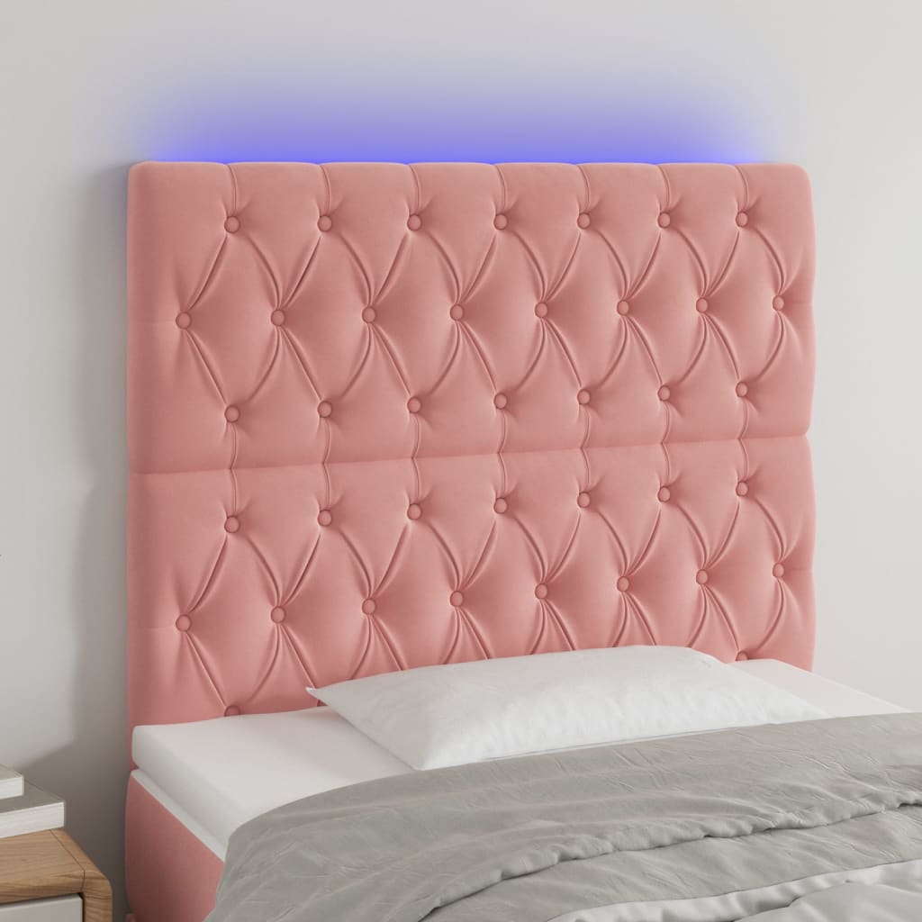 Sänggavel LED rosa 90x7x118/128 cm sammet