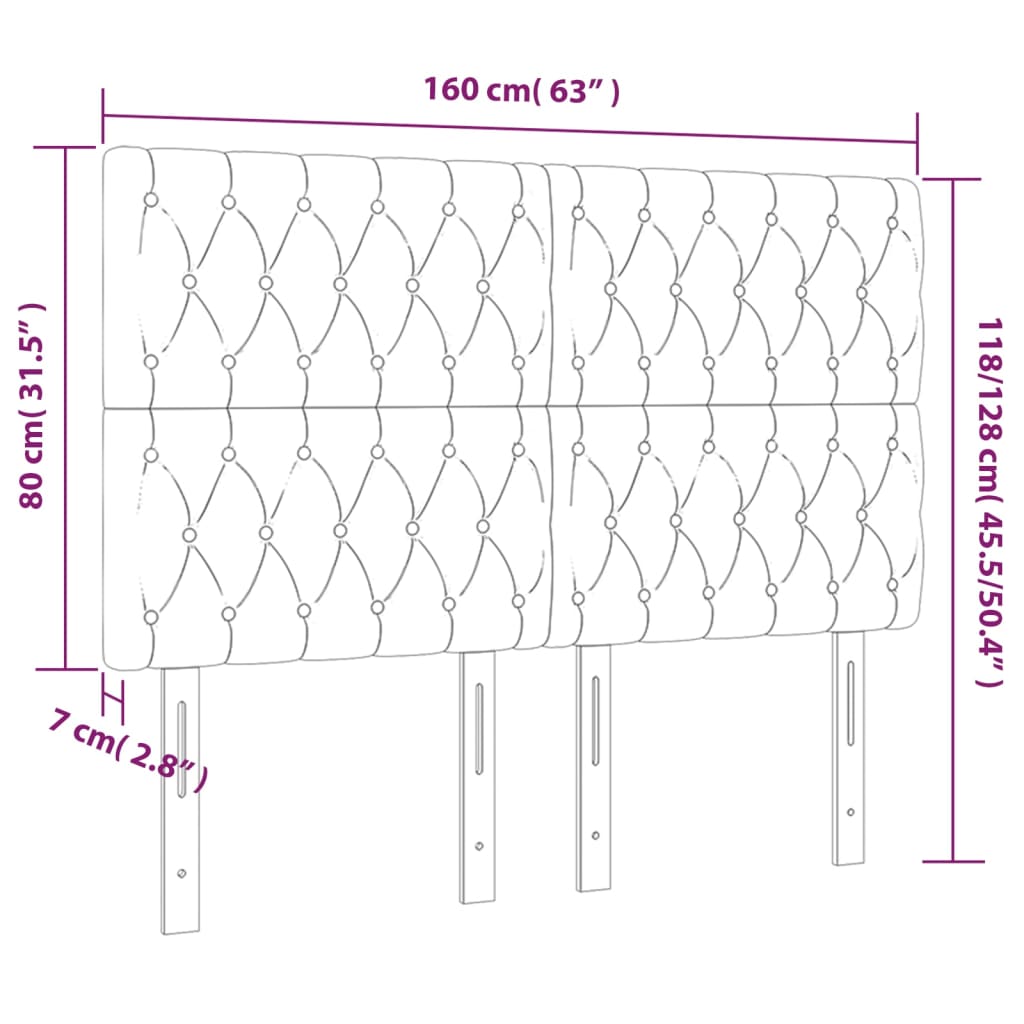 Sänggavel LED rosa 160x7x118/128 cm tyg