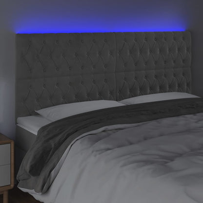 Sänggavel LED ljusgrå 180x7x118/128 cm sammet