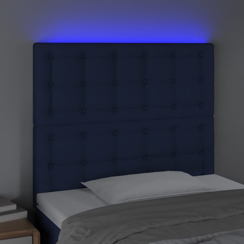 Sänggavel LED blå 80x5x118/128 cm tyg