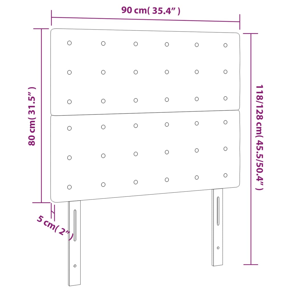 Sänggavel LED svart 90x5x118/128 cm tyg