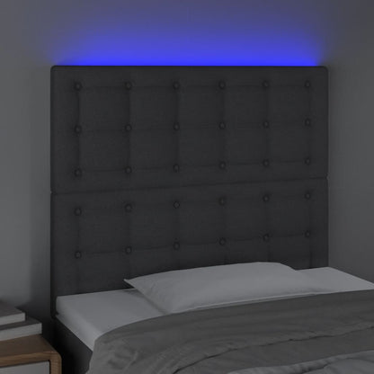 Sänggavel LED mörkgrå 100x5x118/128 cm tyg