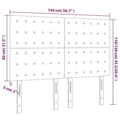 Sänggavel LED ljusgrå 144x5x118/128 cm tyg