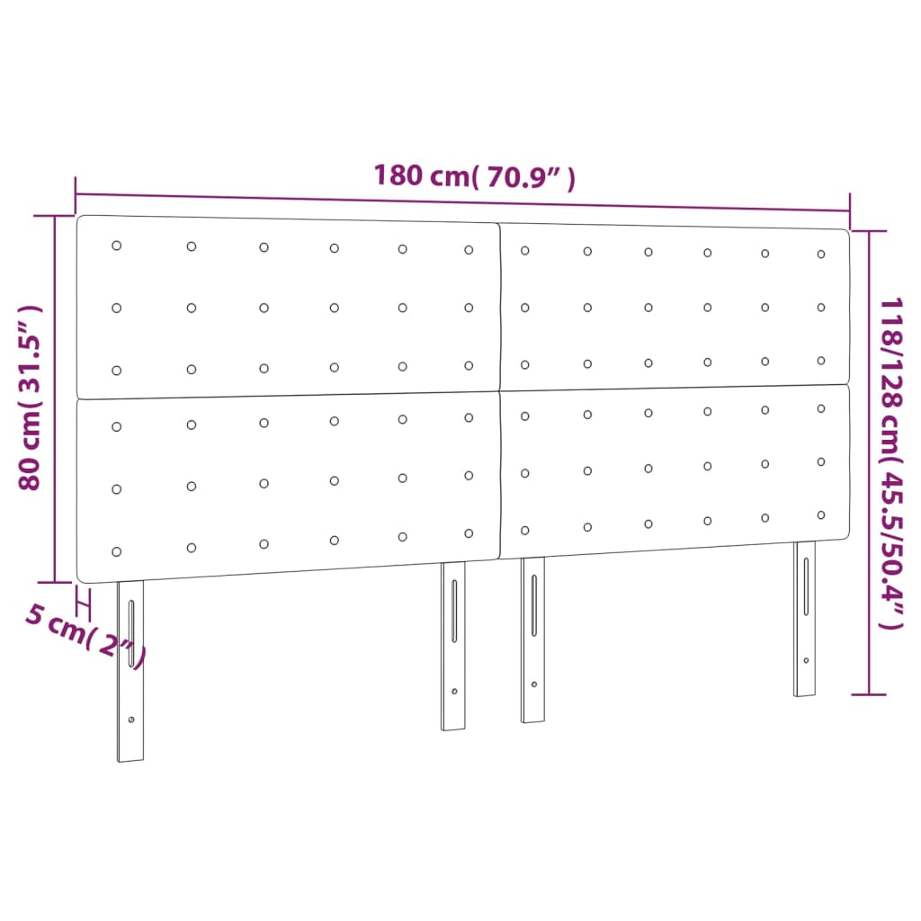 Sänggavel LED ljusgrå 180x5x118/128 cm tyg