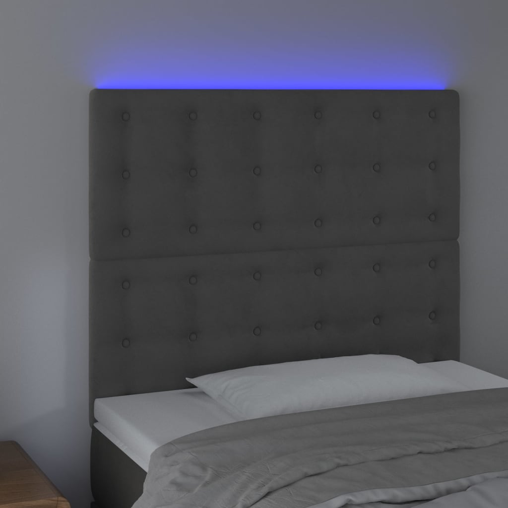 Sänggavel LED mörkgrå 80x5x118/128 cm sammet